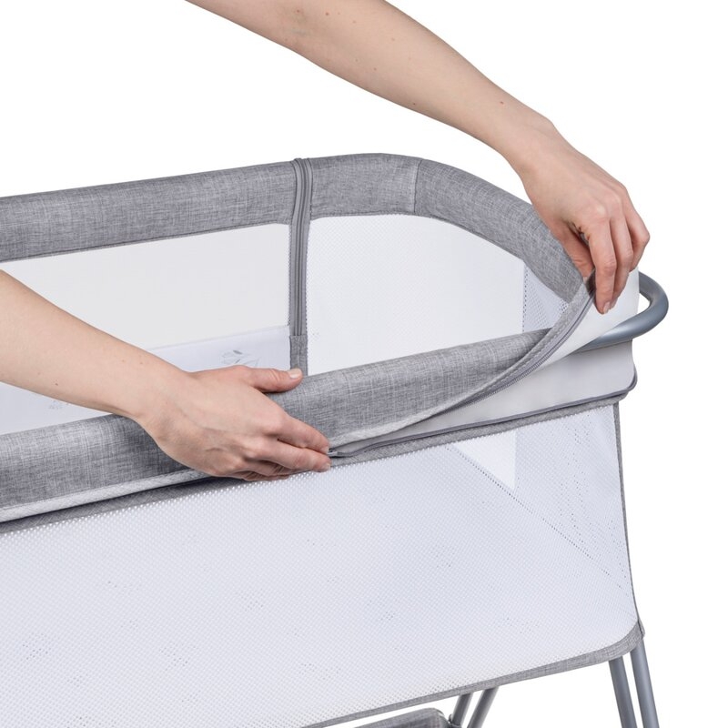 Lionelo - Patut co-sleeper Luna, 2 in 1, Cu setare unghiulara, Cu roti, Reglabil in 6 pozitii pe inaltime, Gri deschis
