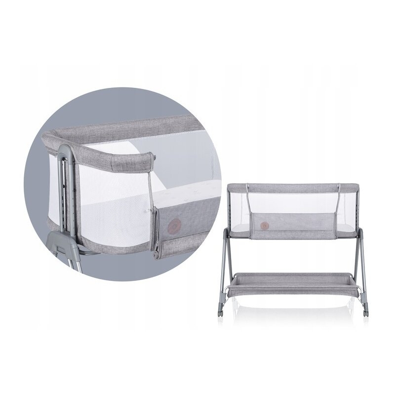 Lionelo - Patut co-sleeper Luna, 2 in 1, Cu setare unghiulara, Cu roti, Reglabil in 6 pozitii pe inaltime, Gri deschis