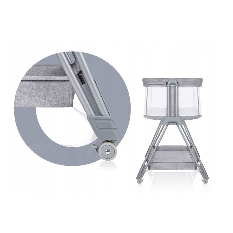 Lionelo - Patut co-sleeper Luna, 2 in 1, Cu setare unghiulara, Cu roti, Reglabil in 6 pozitii pe inaltime, Gri deschis