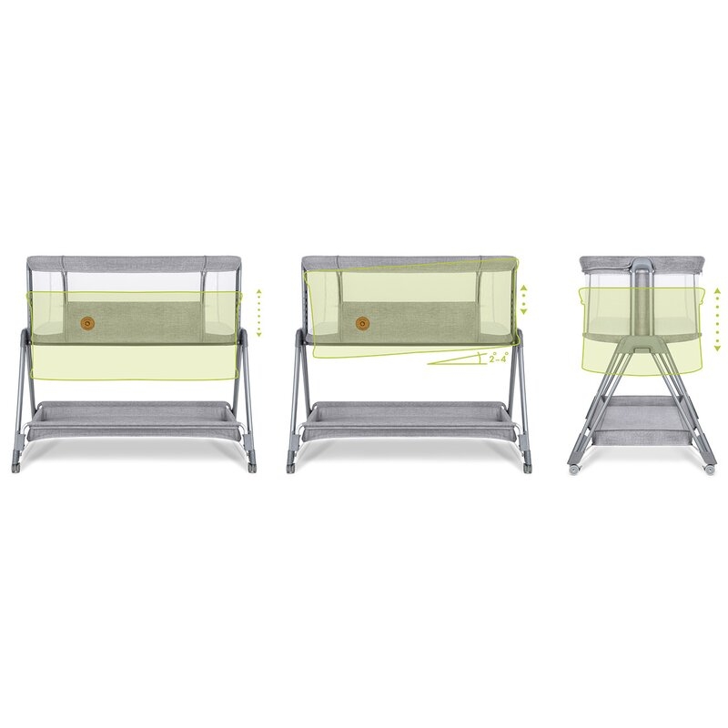 Lionelo - Patut co-sleeper Luna, 2 in 1, Cu setare unghiulara, Cu roti, Reglabil in 6 pozitii pe inaltime, Gri deschis