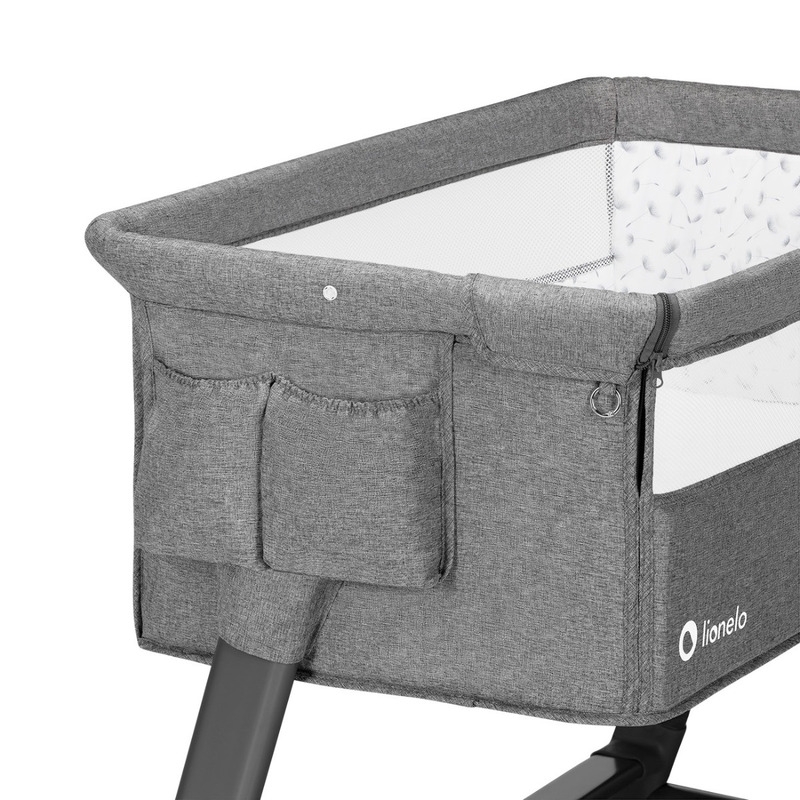 Lionelo - Patut co-sleeper Theo 2 in 1, Cu setare unghiulara, Reglabil in 5 pozitii pe inaltime, Conform cu standardele europeane de securitate EN1130 si EN16890, Grey Stone