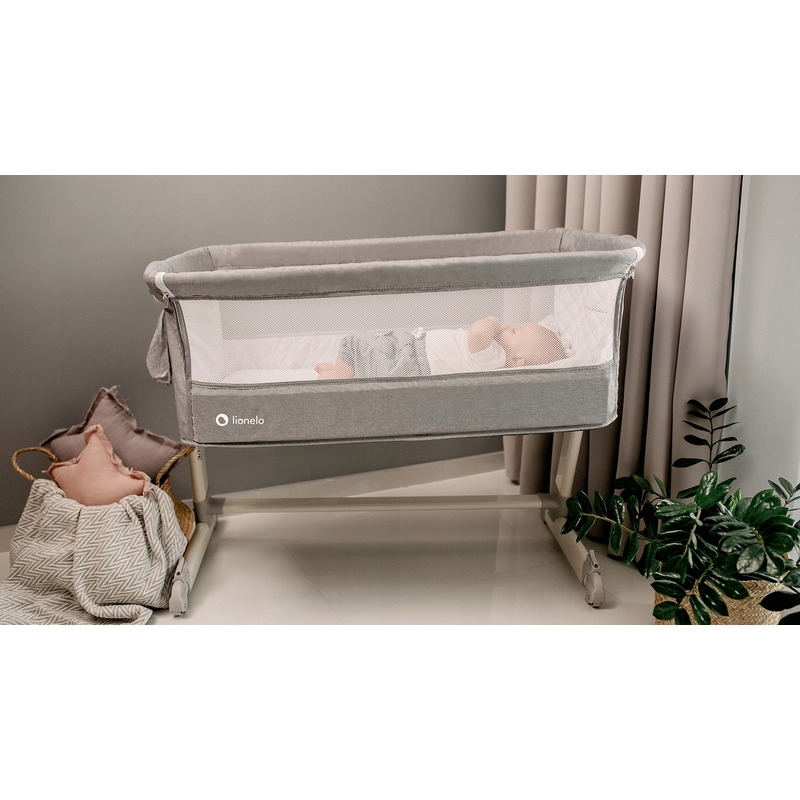 Lionelo - Patut co-sleeper Theo 2 in 1, Cu setare unghiulara, Reglabil in 5 pozitii pe inaltime, Conform cu standardele europeane de securitate EN1130 si EN16890, Grey Stone