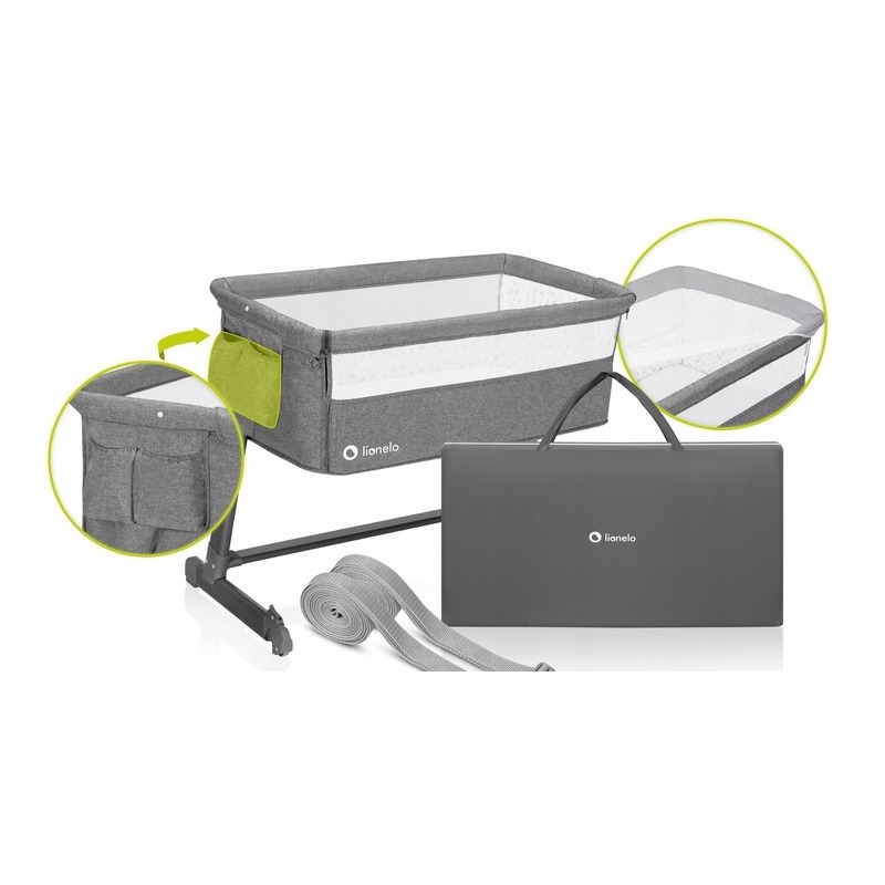 Lionelo - Patut co-sleeper Theo 2 in 1, Cu setare unghiulara, Reglabil in 5 pozitii pe inaltime, Conform cu standardele europeane de securitate EN1130 si EN16890, Grey Stone