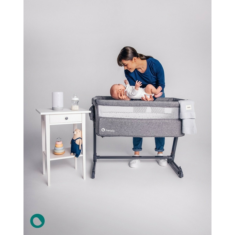 Lionelo - Patut co-sleeper Theo 2 in 1, Cu setare unghiulara, Reglabil in 5 pozitii pe inaltime, Conform cu standardele europeane de securitate EN1130 si EN16890, Grey Stone