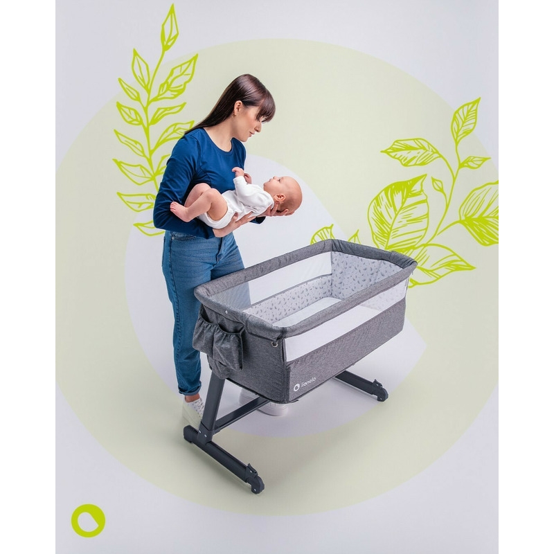 Lionelo - Patut co-sleeper Theo 2 in 1, Cu setare unghiulara, Reglabil in 5 pozitii pe inaltime, Conform cu standardele europeane de securitate EN1130 si EN16890, Grey Stone