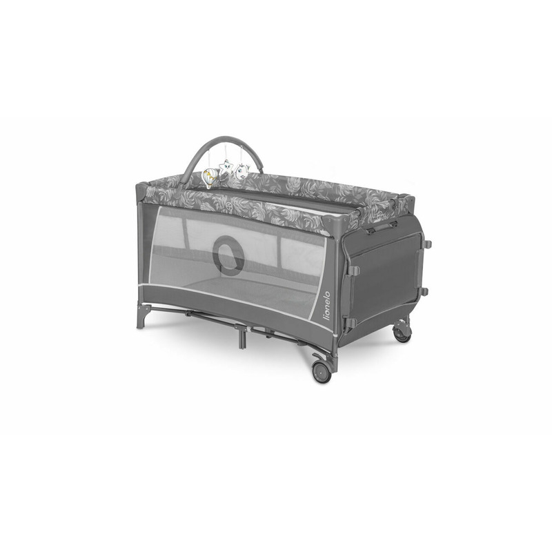Lionelo - Patut pliant cu doua nivele Flower , Cu arcada, Geanta transport, Masuta de infasat, Bara cu jucarii, Fereastra laterala, 120x60 cm, Conform cu standardele europeane de securitate EN 716 si EN12221, Gri