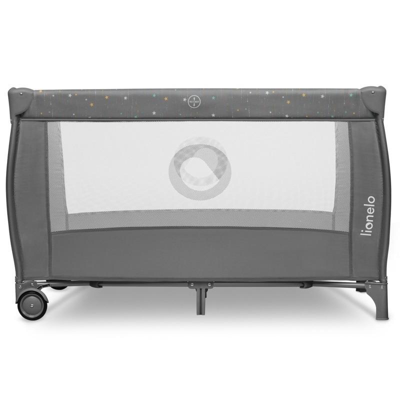 Lionelo - Patut pliant cu doua nivele, Stefi Plus, Cu intrare laterala cu fermoar, 2 roti, 120 x 60 cm, Conform cu standardul european de securitate EN 716, Gri/ Multicolor