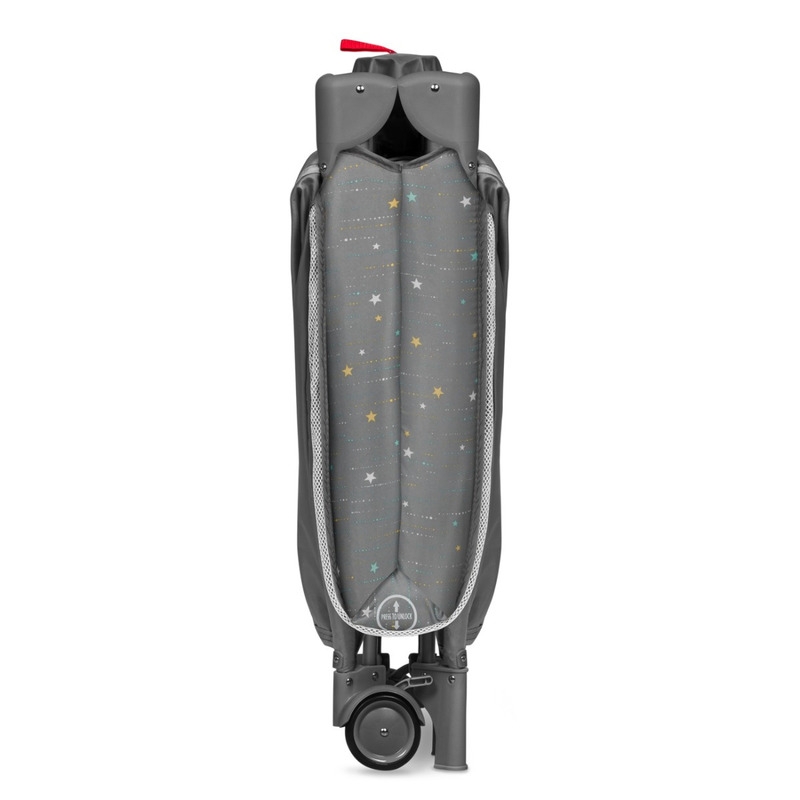 Lionelo - Patut pliant cu doua nivele, Stefi Plus, Cu intrare laterala cu fermoar, 2 roti, 120 x 60 cm, Conform cu standardul european de securitate EN 716, Gri/ Multicolor