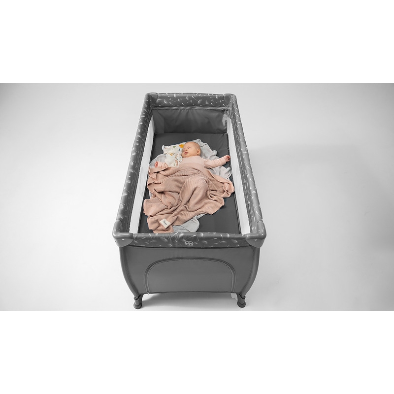 Lionelo - Patut pliant cu doua nivele, Stefi Plus, Cu intrare laterala cu fermoar, 2 roti, 120 x 60 cm, Conform cu standardul european de securitate EN 716, Roz/Galben
