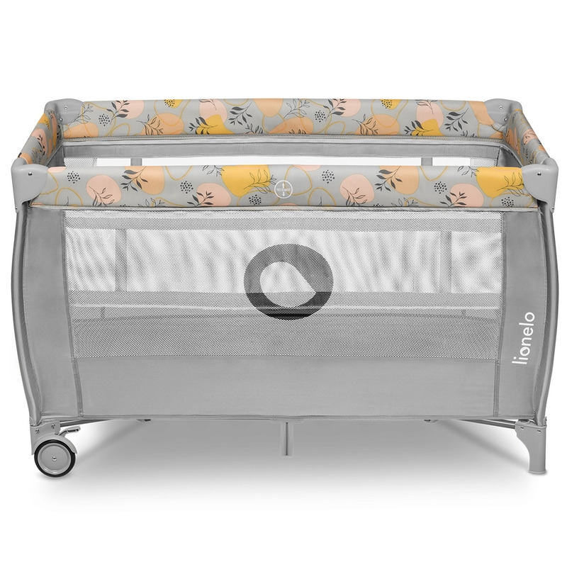 Lionelo - Patut pliant cu doua nivele, Stefi Plus, Cu intrare laterala cu fermoar, 2 roti, 120 x 60 cm, Conform cu standardul european de securitate EN 716, Roz/Galben