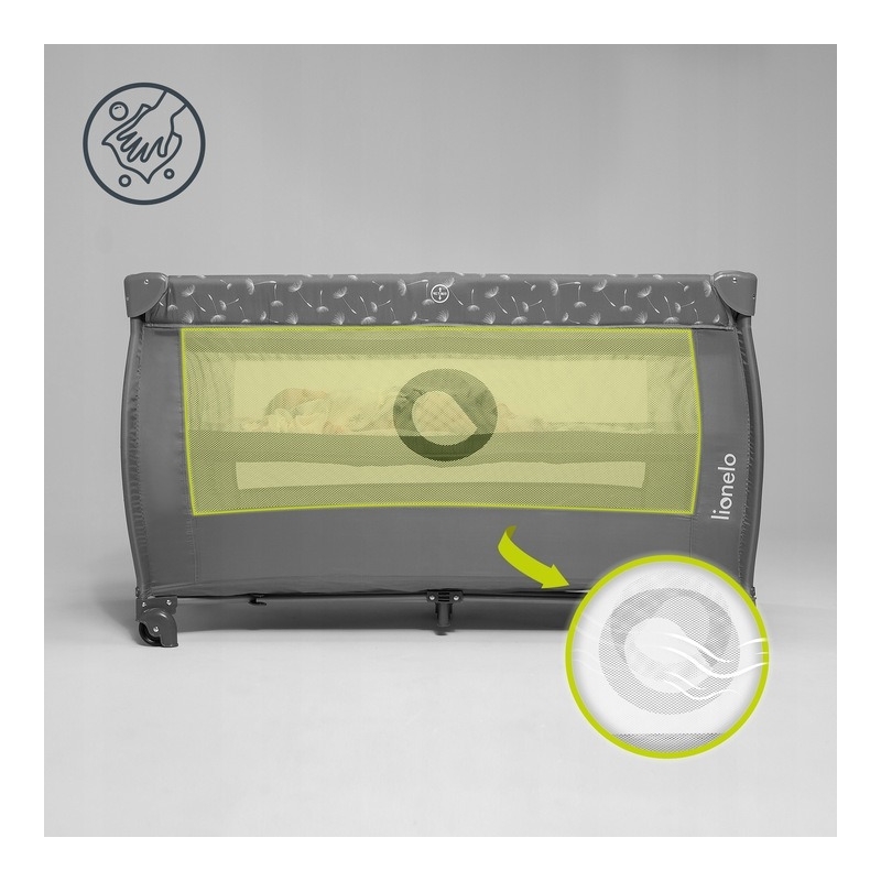 Lionelo - Patut pliant cu doua nivele, Stefi Plus, Cu intrare laterala cu fermoar, 2 roti, 120 x 60 cm, Conform cu standardul european de securitate EN 716, Roz/Galben
