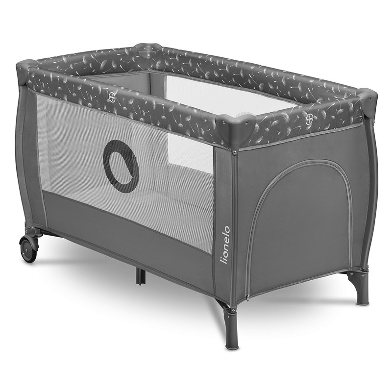 Lionelo - Patut pliant cu doua nivele, Stefi Plus, Cu intrare laterala cu fermoar, 2 roti, 120x60 cm, Conform cu standardul european de securitate EN 716, Gri