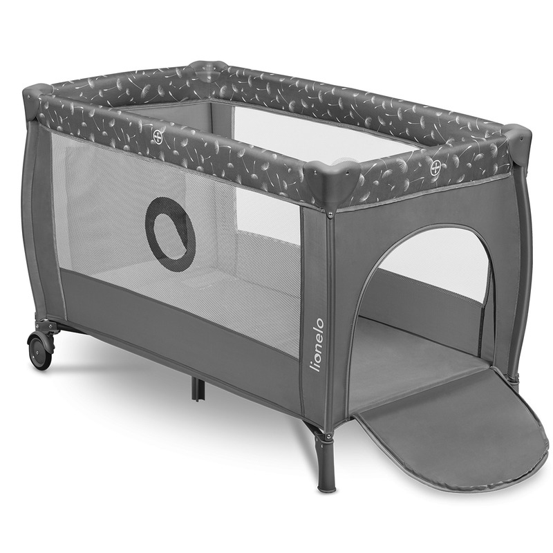 Lionelo - Patut pliant cu doua nivele, Stefi Plus, Cu intrare laterala cu fermoar, 2 roti, 120x60 cm, Conform cu standardul european de securitate EN 716, Gri
