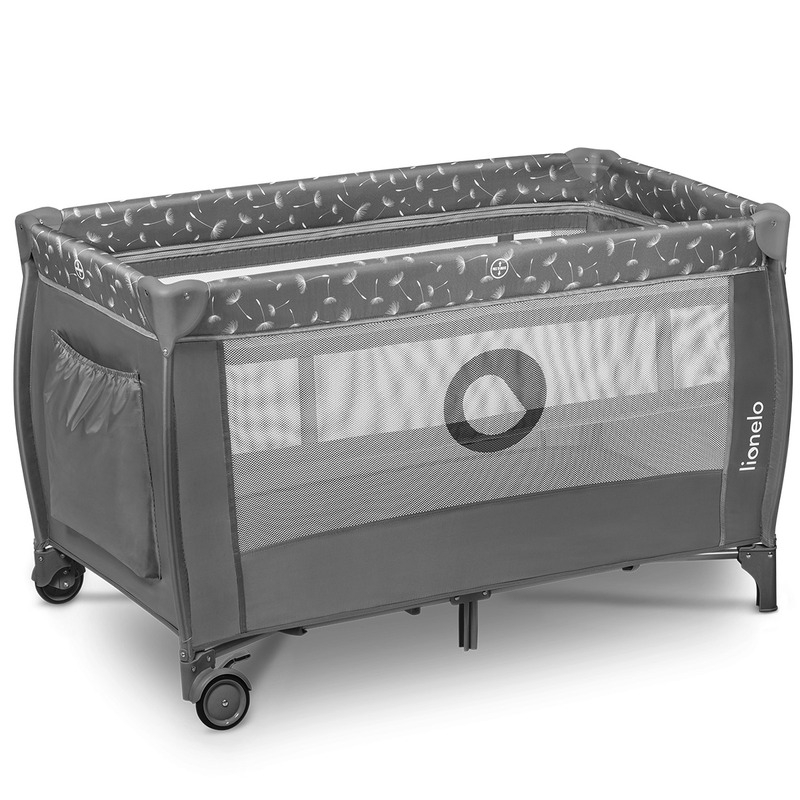 Lionelo - Patut pliant cu doua nivele, Stefi Plus, Cu intrare laterala cu fermoar, 2 roti, 120x60 cm, Conform cu standardul european de securitate EN 716, Gri