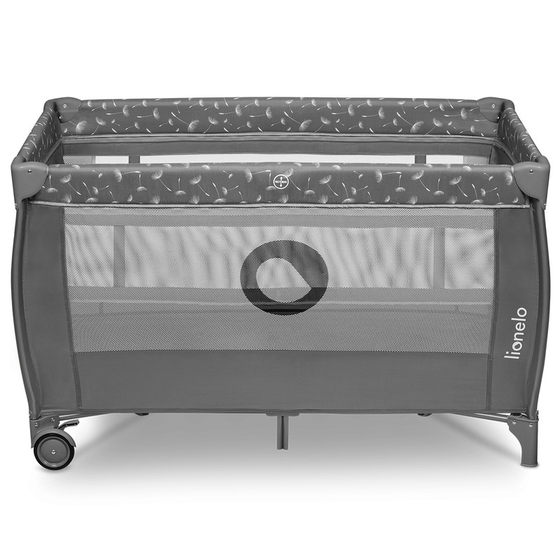 Lionelo - Patut pliant cu doua nivele, Stefi Plus, Cu intrare laterala cu fermoar, 2 roti, 120x60 cm, Conform cu standardul european de securitate EN 716, Gri