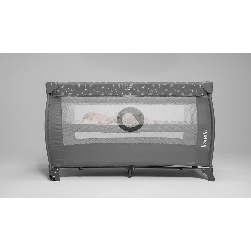 Lionelo - Patut pliant cu doua nivele, Stefi Plus, Cu intrare laterala cu fermoar, 2 roti, 120x60 cm, Conform cu standardul european de securitate EN 716, Gri