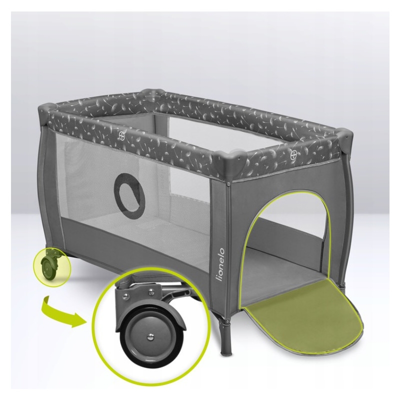 Lionelo - Patut pliant cu doua nivele, Stefi Plus, Cu intrare laterala cu fermoar, 2 roti, 120x60 cm, Conform cu standardul european de securitate EN 716, Gri