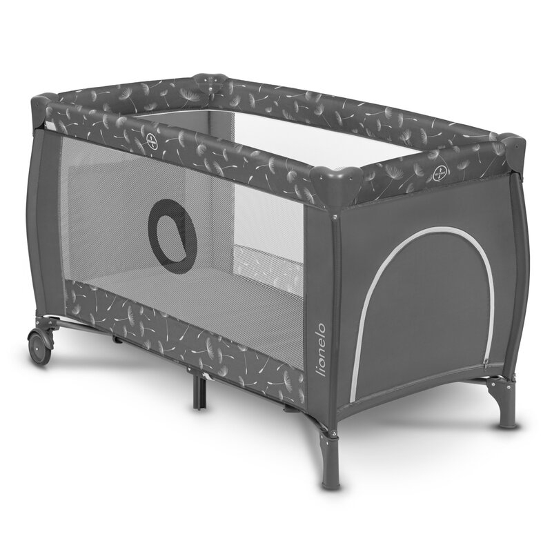 Lionelo - Patut pliant cu doua nivele Sven Plus, 120x60 cm, arcada jucarii, masuta de infasat, vibratii, melodii, conform cu standardele europeane de securitate EN716 si EN12221, Grey