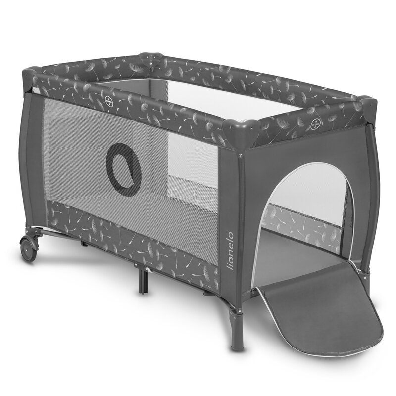 Lionelo - Patut pliant cu doua nivele Sven Plus, 120x60 cm, arcada jucarii, masuta de infasat, vibratii, melodii, conform cu standardele europeane de securitate EN716 si EN12221, Grey
