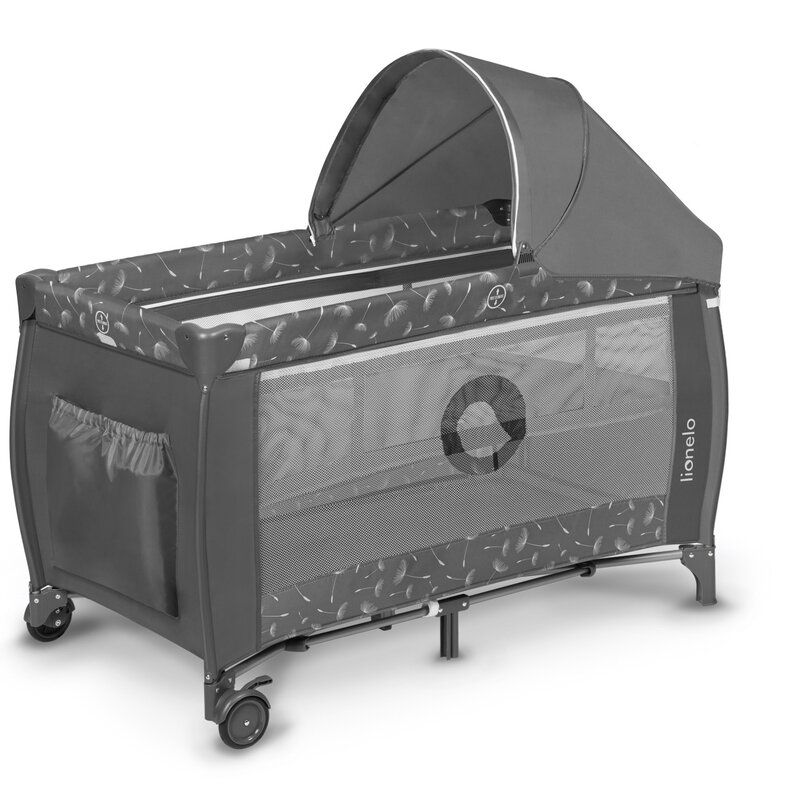 Lionelo - Patut pliant cu doua nivele Sven Plus, 120x60 cm, arcada jucarii, masuta de infasat, vibratii, melodii, conform cu standardele europeane de securitate EN716 si EN12221, Grey
