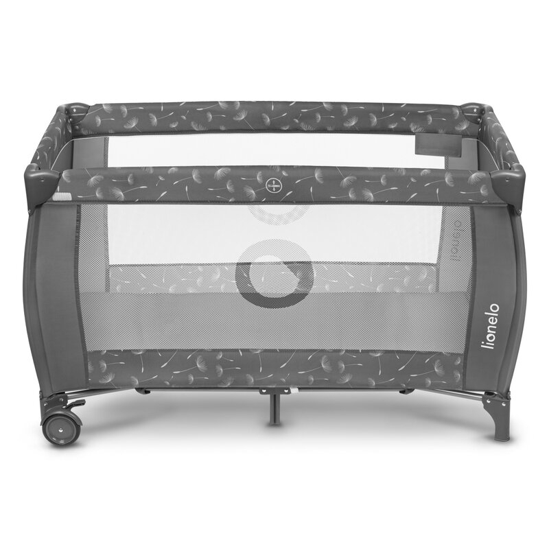 Lionelo - Patut pliant cu doua nivele Sven Plus, 120x60 cm, arcada jucarii, masuta de infasat, vibratii, melodii, conform cu standardele europeane de securitate EN716 si EN12221, Grey