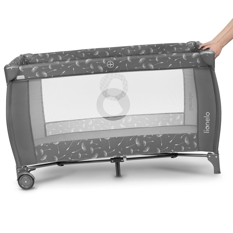 Lionelo - Patut pliant cu doua nivele Sven Plus, 120x60 cm, arcada jucarii, masuta de infasat, vibratii, melodii, conform cu standardele europeane de securitate EN716 si EN12221, Grey