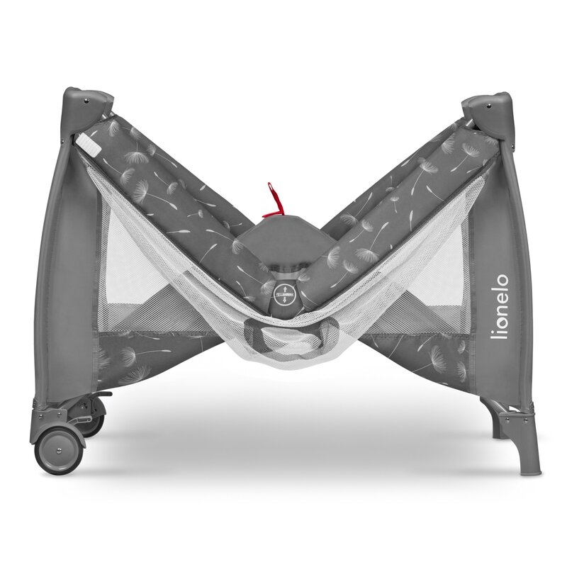 Lionelo - Patut pliant cu doua nivele Sven Plus, 120x60 cm, arcada jucarii, masuta de infasat, vibratii, melodii, conform cu standardele europeane de securitate EN716 si EN12221, Grey