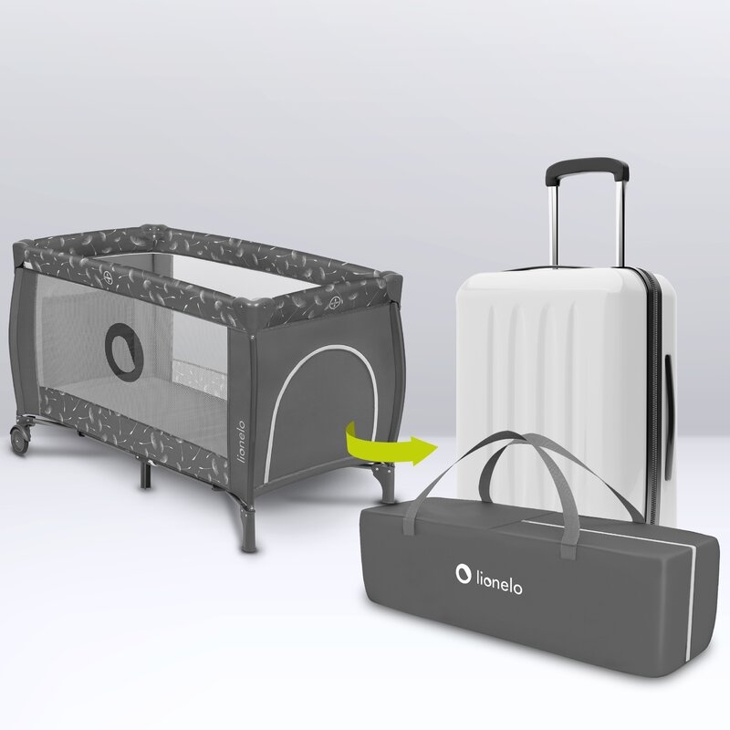 Lionelo - Patut pliant cu doua nivele Sven Plus, 120x60 cm, arcada jucarii, masuta de infasat, vibratii, melodii, conform cu standardele europeane de securitate EN716 si EN12221, Grey