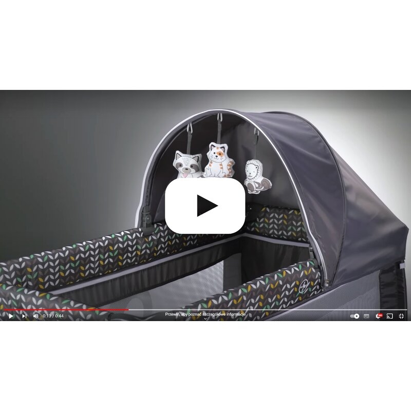 Lionelo - Patut pliant cu doua nivele Sven Plus, 120x60 cm, arcada jucarii, masuta de infasat, vibratii, melodii, conform cu standardele europeane de securitate EN716 si EN12221, Grey