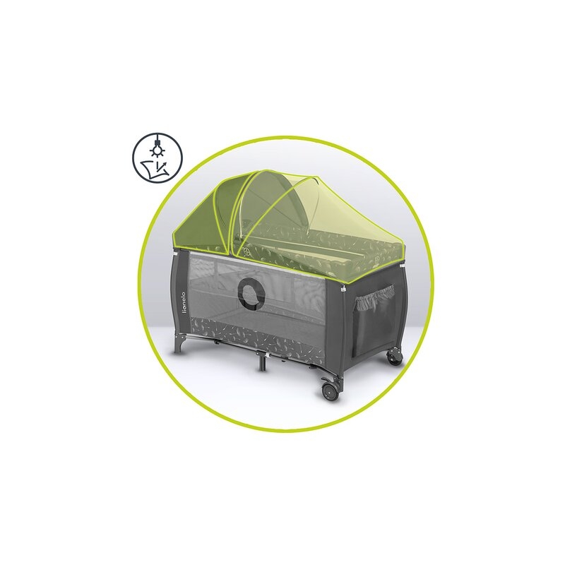 Lionelo - Patut pliant cu doua nivele Sven Plus, 120x60 cm, arcada jucarii, masuta de infasat, vibratii, melodii, conform cu standardele europeane de securitate EN716 si EN12221, Grey
