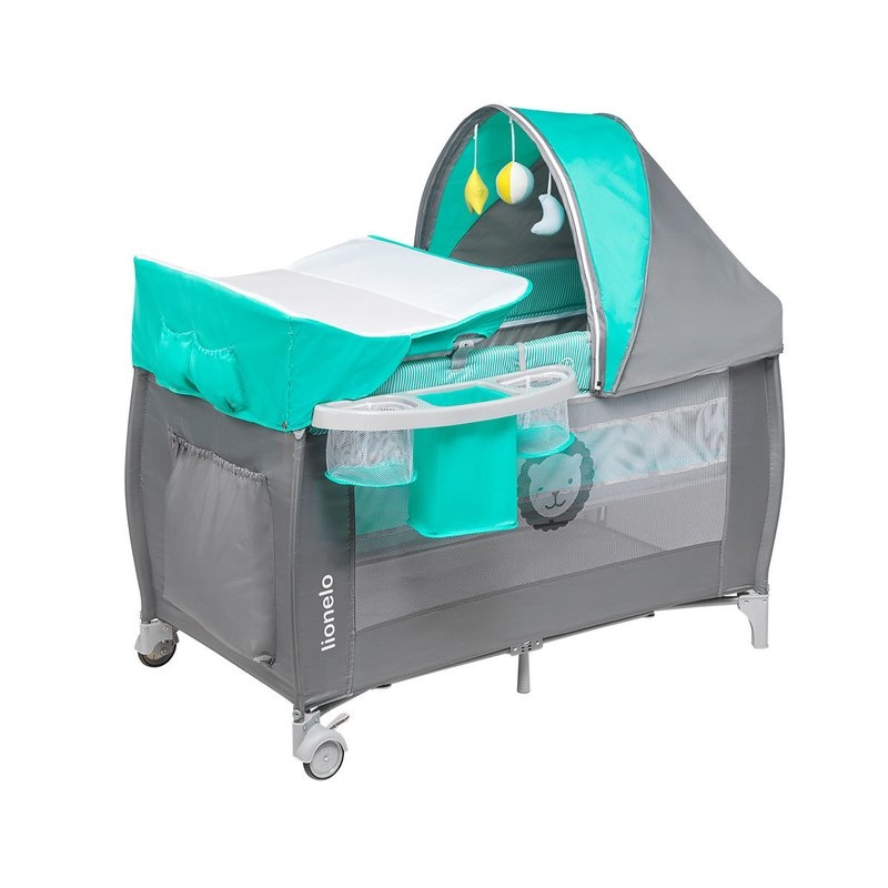 Lionelo - Patut pliant Sven Plus, Turquoise/Grey