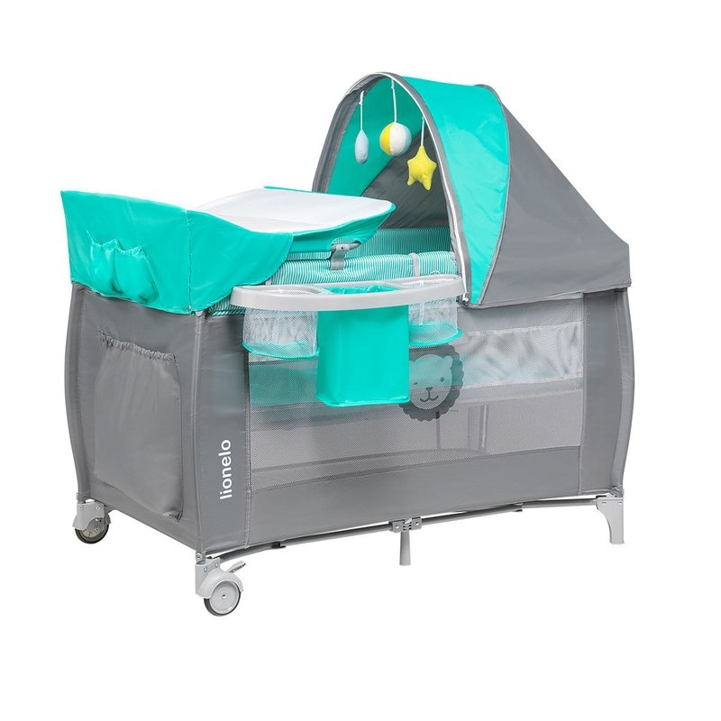 Lionelo - Patut pliant Sven Plus, Turquoise/Grey