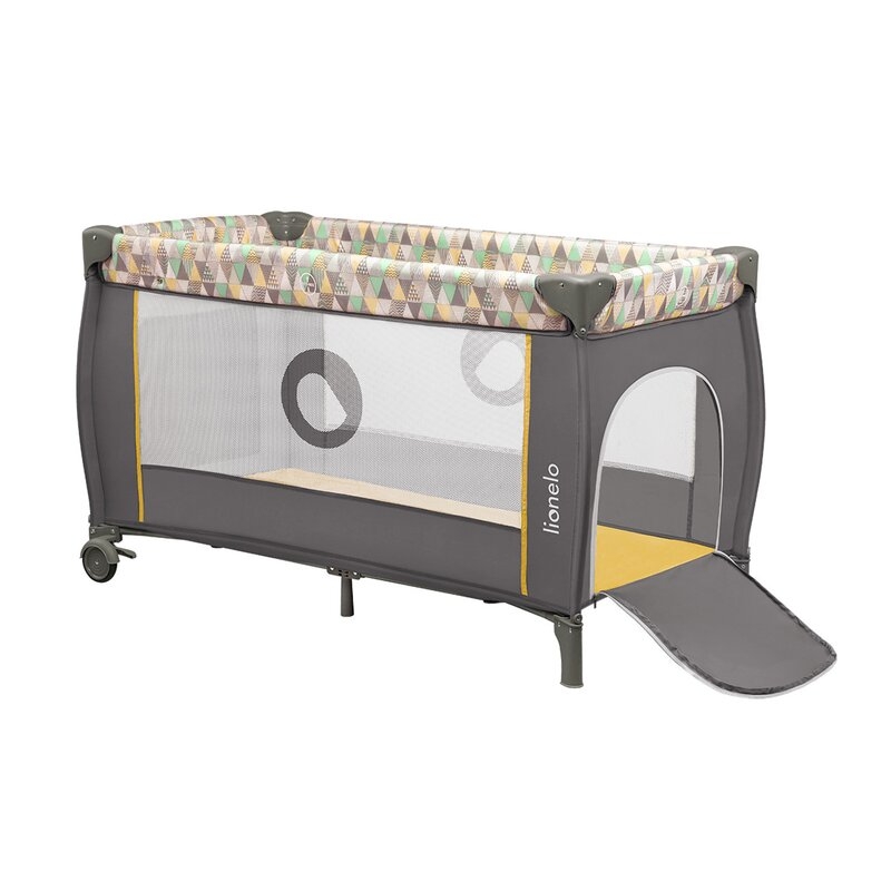 Lionelo - Patut pliant cu doua nivele Sven Plus, 120x60 cm, arcada jucarii, masuta de infasat, vibratii, melodii, Yellow Scandi
