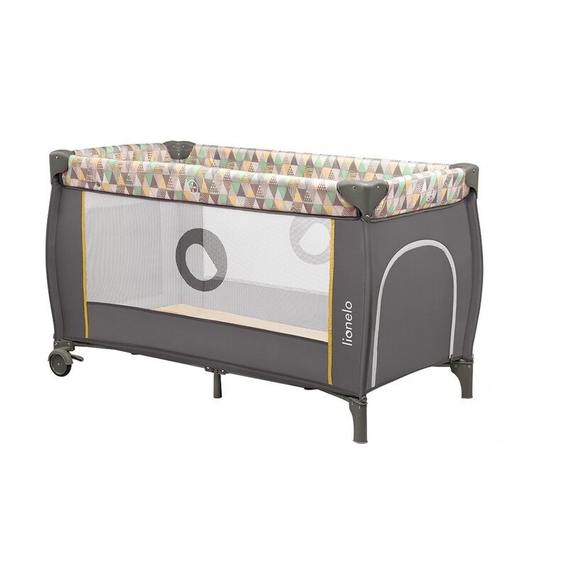 Lionelo - Patut pliant cu doua nivele Sven Plus, 120x60 cm, arcada jucarii, masuta de infasat, vibratii, melodii, Yellow Scandi