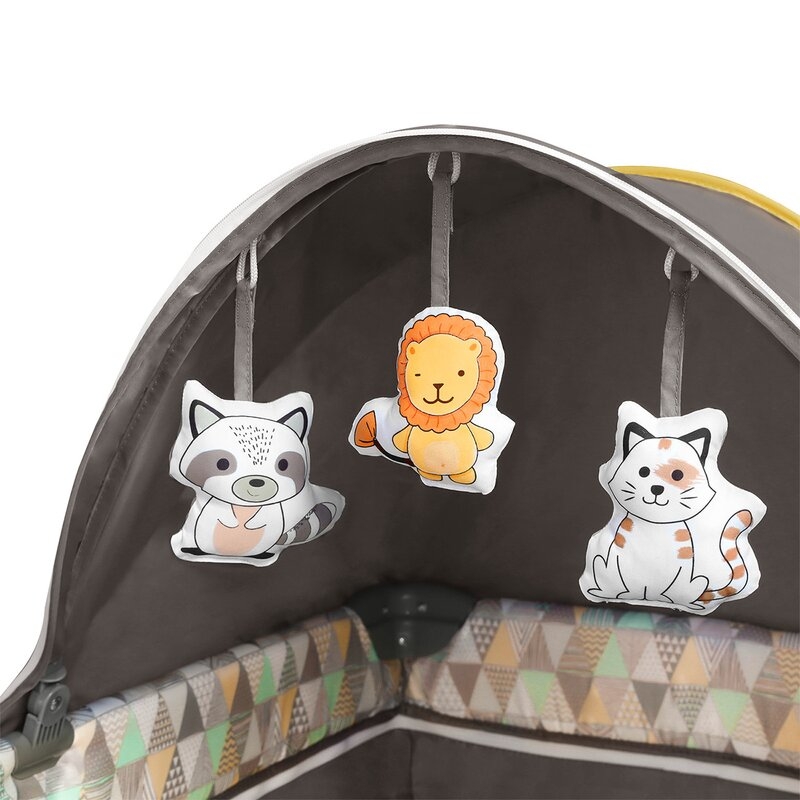 Lionelo - Patut pliant cu doua nivele Sven Plus, 120x60 cm, arcada jucarii, masuta de infasat, vibratii, melodii, Yellow Scandi