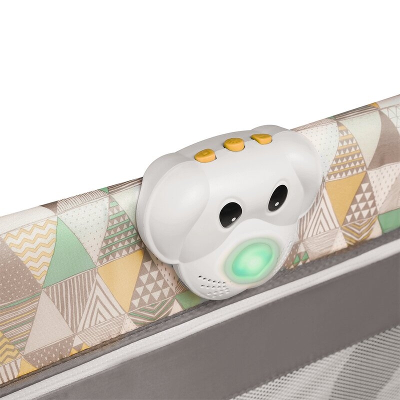 Lionelo - Patut pliant cu doua nivele Sven Plus, 120x60 cm, arcada jucarii, masuta de infasat, vibratii, melodii, Yellow Scandi