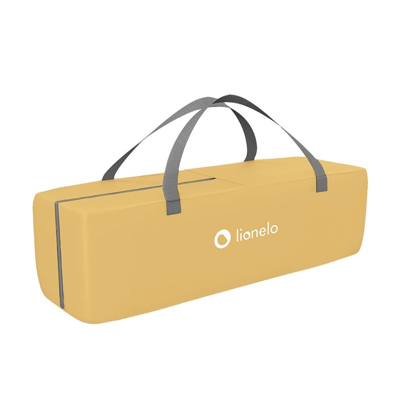 Lionelo - Patut pliant cu doua nivele Sven Plus, 120x60 cm, arcada jucarii, masuta de infasat, vibratii, melodii, Yellow Scandi
