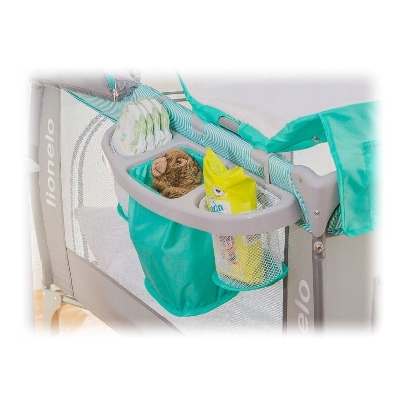 Lionelo - Patut pliant cu doua nivele Sven Plus, 120x60 cm, arcada jucarii, masuta de infasat, vibratii, melodii, Yellow Scandi