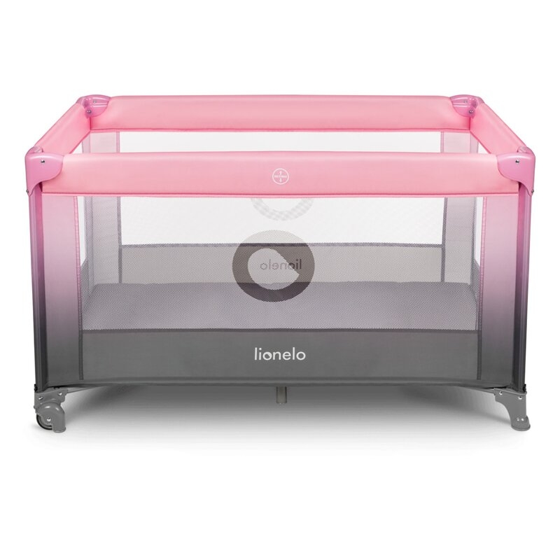 Lionelo - Patut pliant cu un nivel Stefi, Cu intrare laterala cu fermoar, 2 roti, 120x60 cm, Roz Ombre