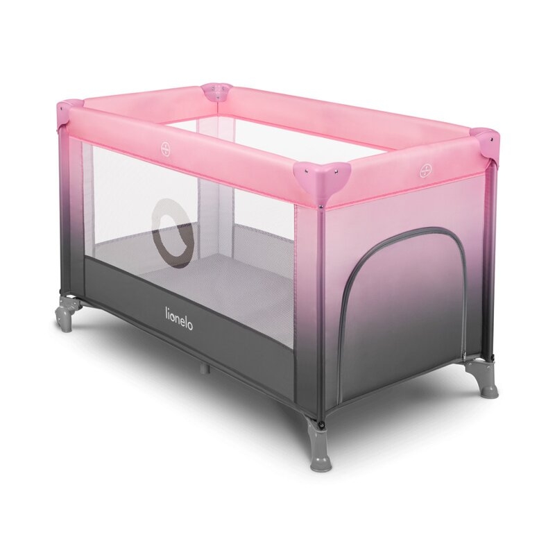 Lionelo - Patut pliant cu un nivel Stefi, Cu intrare laterala cu fermoar, 2 roti, 120x60 cm, Roz Ombre