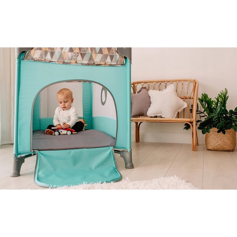 Lionelo - Patut pliant cu un nivel Stefi, Cu intrare laterala cu fermoar, 2 roti, 120x60 cm, Roz Ombre