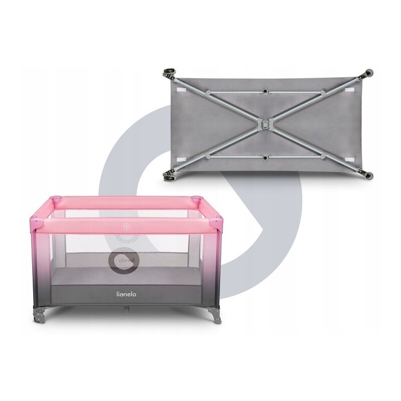 Lionelo - Patut pliant cu un nivel Stefi, Cu intrare laterala cu fermoar, 2 roti, 120x60 cm, Roz Ombre