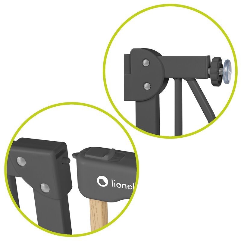 Lionelo - Poarta de siguranta prin presiune Truus Slim, 105 cm, Conform cu standardul europeane de securitate EN1930, Gri/Natur