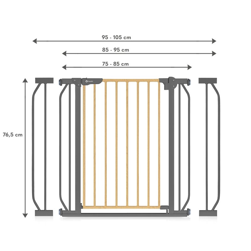 Lionelo - Poarta de siguranta prin presiune Truus Slim, 105 cm, Conform cu standardul europeane de securitate EN1930, Gri/Natur