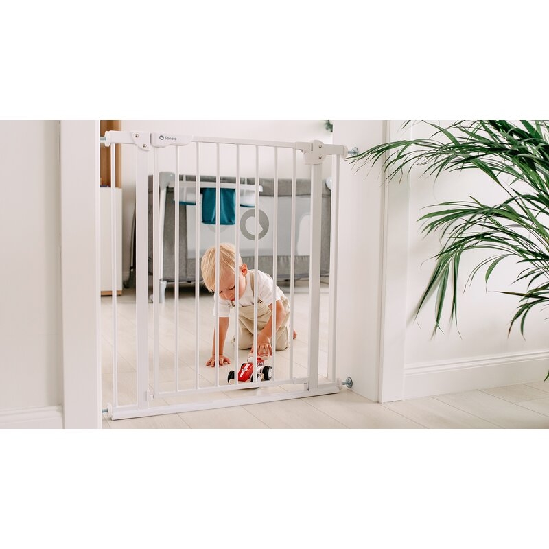 Lionelo - Poarta de siguranta prin presiune Truus Slim, 105 cm, Conform cu standardul europeane de securitate EN1930, Gri/Natur