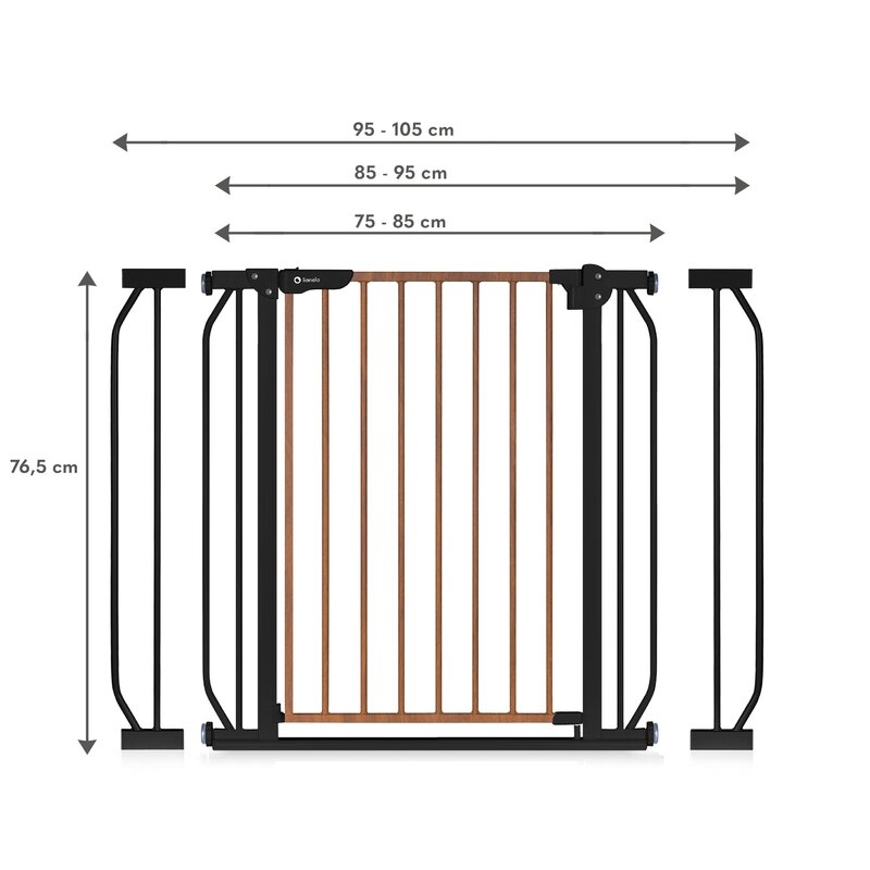 Lionelo - Poarta de siguranta prin presiune Truus Slim, 105 cm, Conform cu standardul europeane de securitate EN1930, Negru/Natur
