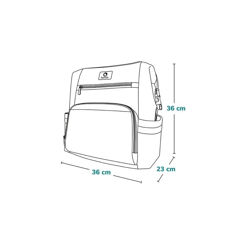 Lionelo - Rucsac pentru mamici, Cu 12 compartimente si salteluta de schimbat, Cu prindere universala de carucior, Impermeabila, 36 x 36 x 23 cm, Gri
