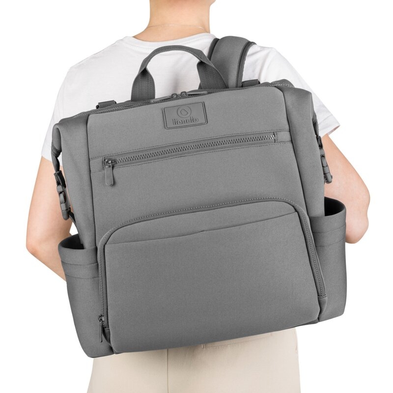 Lionelo - Rucsac pentru mamici, Cu 12 compartimente si salteluta de schimbat, Cu prindere universala de carucior, Impermeabila, 36 x 36 x 23 cm, Gri