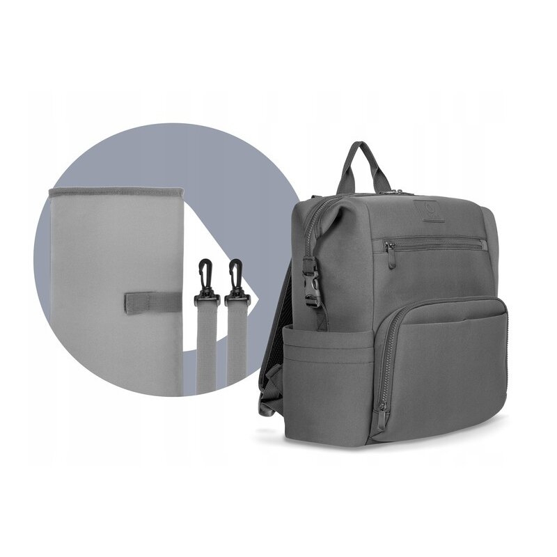 Lionelo - Rucsac pentru mamici, Cu 12 compartimente si salteluta de schimbat, Cu prindere universala de carucior, Impermeabila, 36 x 36 x 23 cm, Gri