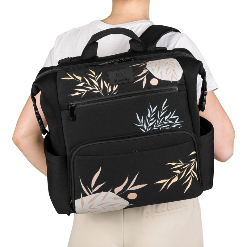 Lionelo - Rucsac pentru mamici, Cu 12 compartimente si salteluta de schimbat, Cu prindere universala de carucior, Impermeabila, 36 x 36 x 23 cm, Lovin Negru
